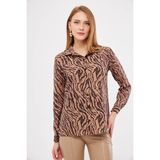 Armonika Kadın Vizon-Bej Desenli Uzun Kol Gömlek ARM-25K001040 - Vizon - Bej