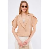 Armonika Kadın Vizon Ikosiokto Ceket Kolu Yırtmaç Detaylı Crop Kısa Kollu ARM-24Y001048 - XL