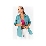 Armonika Kadın Yeşil Oversize Uzun Basic Gömlek Dokuma Günlük Stil Düz Desen ARM-22Y001118
