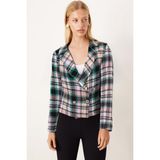 Armonika Kadın Yeşil-Siyah Kruvaze Yaka Tüvit Crop Ceket ARM-24K001014 - XL - Yeşil - Siyah