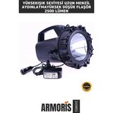 Armoris Yeni Nesil 2500 Lümen 3 Modlu 600 Metre Menzilli Beyaz Aydınlatma Power LED Şarjlı 50 W Büyük Fener - Siyah
