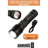 Armoris Yeni Nesil Gün Işığı 5 Modlu 8800 Mah 750 Metre Menzilli Şarjlı Süper Güçlü 3000 Lümen El Feneri - Siyah