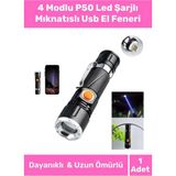 Armoris Yeni Nesil Takma Aparatlı Dayanıklı Metal Alüminyum 4 Modlu P50 LED Şarjlı Mıknatıslı USB El Feneri - Siyah