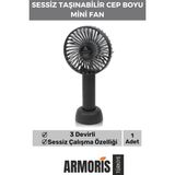 Armoris Yeni Nesil USB Şarjlı 3 Kademeli Sessiz Taşınabilir Mini Fan Pervaneli Soğutucu Küçük Vantilatör - Siyah