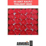 Armoris Yeni Seri Dekoratif Hediyelik Sevgili Özel Gün Süslemelerinde Kalpli 50'li Tealight Mum - Kırmızı