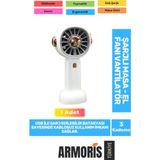 Armoris Yeni Seri Sessiz 3 Kademeli Hafif Kablosuz 1200MAH Taşınabilir USB Şarjlı Masa El Fanı Vantilatör - Beyaz