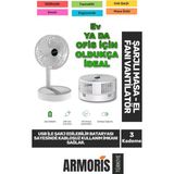 Armoris Yeni Sessiz 3 Kademeli Kablosuz 1200MAH Pervaneli Taşınabilir USB Şarjlı Masa El Fanı Vantilatör - Beyaz