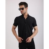 Armürlü Kot Kumaş Şık Tasarım Günlük Kısa Kollu Erkek Gömlek - Siyah - XL