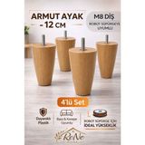 Armut Mobilya Ayağı 4 Adet 12 cm (Ceviz) Robot Süpürgeye Uyumlu Koltuk Kanepe Baza Ayağı Seti - Meşe