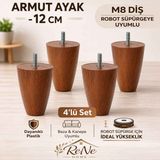 Armut Mobilya Ayağı 4 Adet 12 cm (Ceviz) Robot Süpürgeye Uyumlu Koltuk Kanepe Baza Ayağı Seti