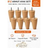 Armut Mobilya Ayağı 8 Adet 12 cm (Açık Meşe) Robot Süpürgeye Uyumlu Koltuk Kanepe Baza Ayağı Seti