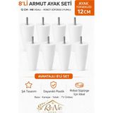 Armut Mobilya Ayağı 8 Adet 12 cm (Beyaz) Robot Süpürgeye Uyumlu Koltuk Kanepe Baza Ayağı Seti