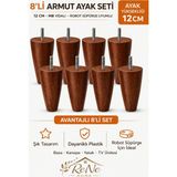 Armut Mobilya Ayağı 8 Adet 12 cm (Ceviz) Robot Süpürgeye Uyumlu Koltuk Kanepe Baza Ayağı Seti