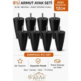 Armut Mobilya Ayağı 8 Adet 12 cm (Siyah) Robot Süpürgeye Uyumlu Koltuk Kanepe Baza Ayağı Seti