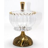 Armüz Metal Ayaklı Kristal Cam Şekerlik Gold Detaylı Sunumluk ALK4871