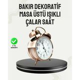 Armüz Nostaljik Büyük Boy Metal Masa Saati Bronz Kaplama ve Yüksek Sesli Alarm