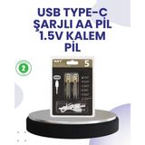 Armüz Type-C USB Ile Hızlı Şarj Edilebilir Aa Kalem Pil | 1.5V Lityum | Çiftli Paket