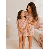 Arn Homewear Ayıcık Kalp Desenli Pamuklu Anne Kız Çocuk Kombini Şortlu Pijama Takımı (Bir Ürün Fiyatıdır) - Somon - M