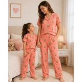 Arn Homewear Ayıcık ve Kalp Desenli Anne Kız Çocuk Pijama Takımı (Bir Ürün Fiyatıdır) - Yavru Agzı - 3 - 4 Yaş