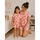 Arn Homewear Çilek Desenli Anne Kız Çocuk Şortlu Pijama Takımı ( Bir Ürün Fiyatıdır) - Pembe - 2XL