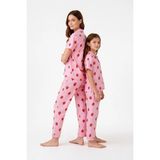 Arn Homewear Çilek Desenli Kısa Kollu Anne Kız Çocuk Kombini Pijama Takımı (Bir Takım Fiyatıdır - 001-Pembe - 13 - 14 Yaş