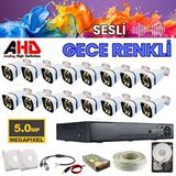 Arna marka 16 Kamerali Gece Renkli Sesli 5 Mp 2 Tb Hdd Dahil Ahd Güvenlik Kamera Seti - St1652ws