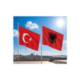 Arnavutluk Bayrağı ve Alpaka Kumaş Türk Bayrağı 2'li Set 70x105cm