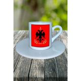 Arnavutluk Ülke Bayrağı Bayrak Baskılı Türk Kahvesi Fincanı Tabaklı Kişiye Özel Model 4