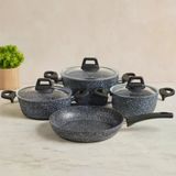 ARNEER 7 Parça Granit Tencere Ve Tava Seti (20-24Cm Derin, 27Cm Cam Kapak, 26Cm Tava)