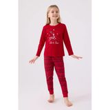 Arnetta 3106 Garson Aile Let İt Snow Kız Çocuk Kırmızı Uzun Kol Pijama Takım