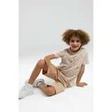 Arnetta Erkek Çocuk Desenli Bisiklet Yaka Kısa Kollu Şortlu Pijama Takım - Bej - 3 - 4 Yaş