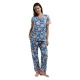 Arnetta Gömlek Pamuk Pijama Takımı, L, AR3201-S-V2, Mavi, kadın