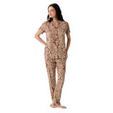 Arnetta Gömlek Pijama Takım, XL, AR3607-S-V1, Kahverengi, kadın