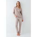 Arnetta Kadın %100 Pamuklu Açık Yaka Çizgili Uzun Kollu Rahat Pijama Takım