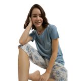 Arnetta Kadın Gri Kapri Pijama Takımı, T-shirt-Şort, L Beden