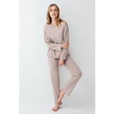 Arnetta Kadın Modal Pamuklu Bisiklet Yaka Uzun Kollu Rahat Düz Pijama Takım