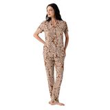 Arnetta Kadın Pijama Takımı, Kahverengi, Gömlek Yaka, Kısa Kol, L Beden