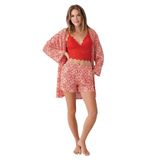 Arnetta Kadın Pijama Takımı, Kırmızı, 3'Lü Sabahlık Takım, L Beden