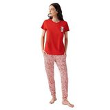 Arnetta Kadın Pijama Takımı, Kırmızı, Kısa Kollu, Bisiklet Yaka, L Beden