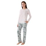 Arnetta Kadın Uzun Kol Pijama Takımı, Baskılı, Gri, 4XL