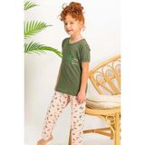Arnetta Kız Çocuk Kısa Kollu Bisiklet Yaka Kaktüs Desenli Pijama Takım - Haki - 2 Yaş