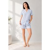 Arnetta Premium Seri Kadın Gömlek Yaka Önden Düğmeli %100 Pamuklu Kısa Kol Şortlu Pijama Takım