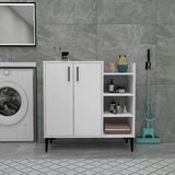 Arnetti Leskar Çok Amaçlı Banyo Dolabı 2 Kapaklı 6 Raflı Çok Amaçlı Dolap, Beyaz