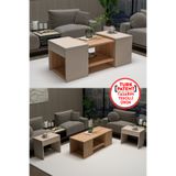 ARNETTİ Sartos 3'lü Zigon Sehpa Takımı, Atlantik Çam & Bej, Modern Orta Sehpa, Salon ve Yan Sehpa Seti