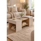 ARNETTİ Sartos 3'lü Zigon Sehpa Takımı, Atlantik Çam & Bej, Modern Orta Sehpa, Salon ve Yan Sehpa Seti