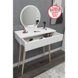 ARNETTİ Siena Aynalı Makyaj Masası Beyaz | Çekmeceli Ahşap Ayaklı Modern Kozmetik ve Bakım Masası