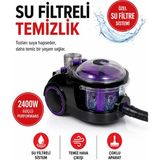 Arnica 2400 W Sulu Elektrikli Süpürge, Turbo ve Mini Turbo Fırça, Su Çekme Aparatı, Parke Başlığı, Teleskopik Boru, Hepa 13 Filtre ve 6 Metre Kablo - Mor - Renk