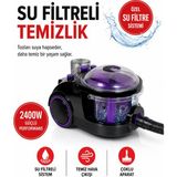 Arnica 2400 Watt Güçlü Motorlu Turbo Başlıklı Hepa 13 Alerjik Filtreli Su Filtreli Süpürge, Yüksek Emiş Gücü Performansı + Tiftik Cihazı - Mor