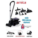 Arnica Bora 2400W Halı Döver Turbo Başlıklı Anti Alerjik Yüksek Performanslı ve Hepa Filtreli Hijyenik Temizlik Sağlayan Torbasız Süpürge - Siyah