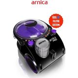 Arnica Bora 2400W Özel Su Filtreleme Teknolojisi Sayesinde Tozları Suya Hapseden Kötü Kokuları Engelleyen Yüksek Performanslı ve Hepa Filtreli Hijyenik Temizlik Robotu Mor Süpürge ET11372 - Siyah